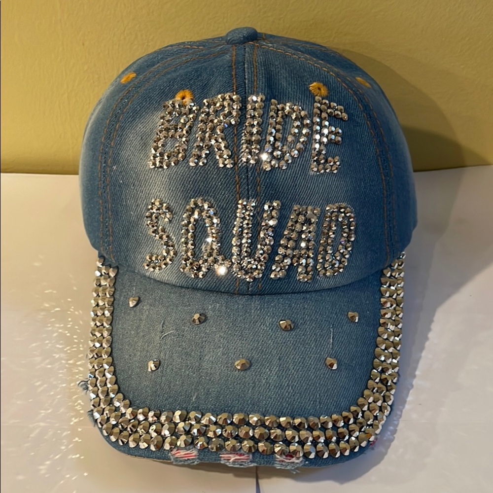Blue Denim 'Bride Squad' Cap with Rhinestones NWT